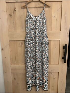 Ours Cottage Floral coastal Cowgirl Maxi Dress pockets spaghetti strap, Medium